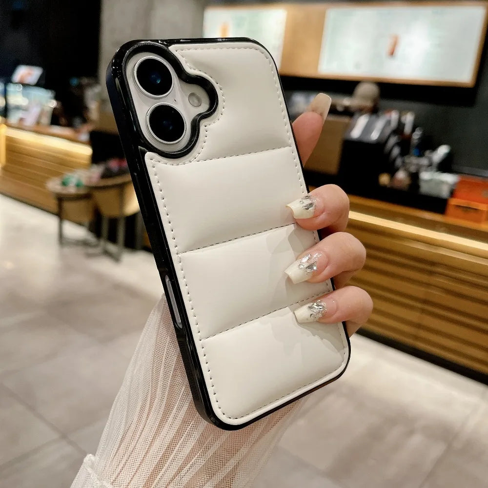 High Quality Puffer Phone Case for iPhone, Solid Color, Shockproof Protection, Soft Cover