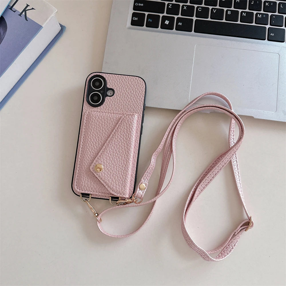 High Quality Crossbody Leather Phone Case For iPhone with Wallet Card Holder Cover, All Around Protection Case.