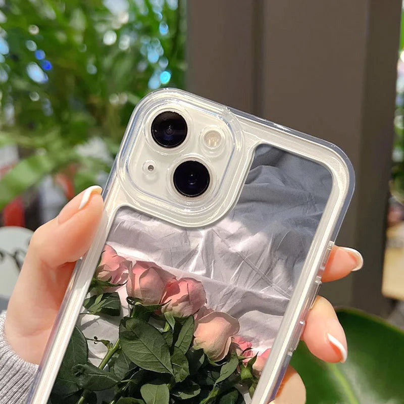 High Quality Rose Flower Transparent Silicone Case For iPhone, Magsafe Case With Lens Camera Protection, Anti-Scratch and Anti-Fingerprint Case, Floral Design