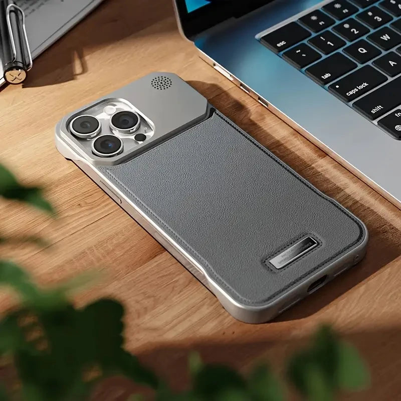 Luxury Leather Phone Case for iPhone, Magnetic Wireless Charging Case, Unique Design, Shockproof Resistant