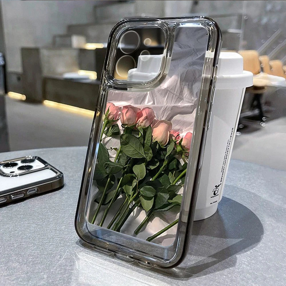 High Quality Rose Flower Transparent Silicone Case For iPhone, Magsafe Case With Lens Camera Protection, Anti-Scratch and Anti-Fingerprint Case, Floral Design