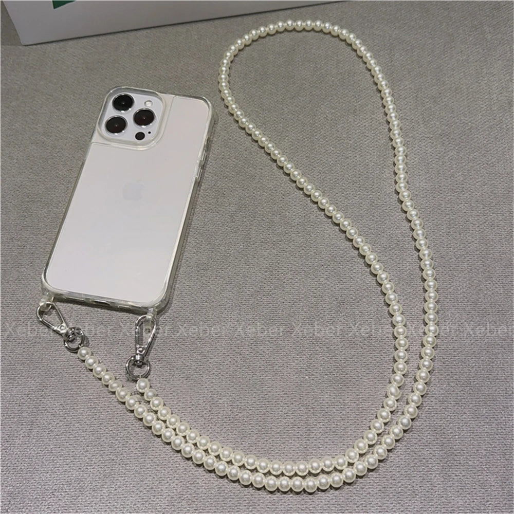 High Quality Crossbody Necklace Pearl Phone Case For iPhone, Clear Phone Case with Crossbody Unique Design