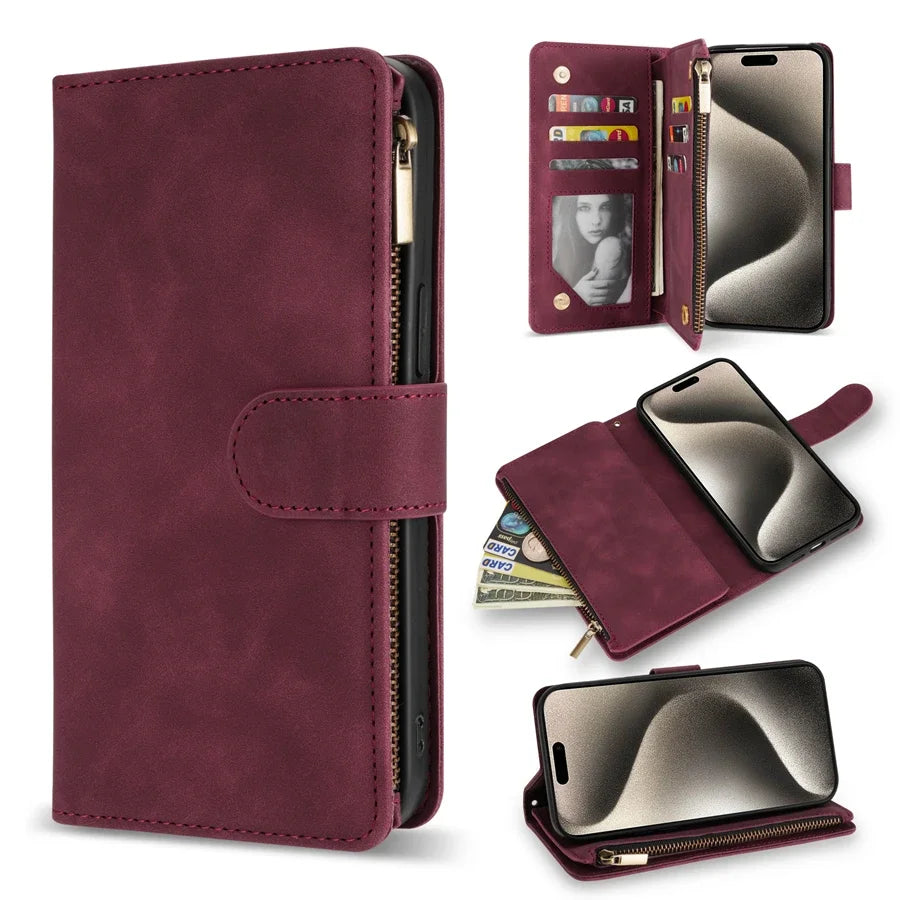 Premium Leather Case for iPhone, Wallet Multi-card Stand, Magnetic Flip Leather Case, 360 Protection