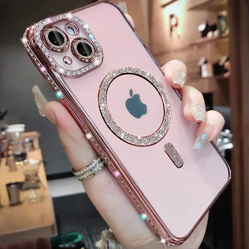 Luxury Crystal iPhone Case With Magsafe, Shockproof Case, Elegant Design, Camera Protection and Wireless Charging