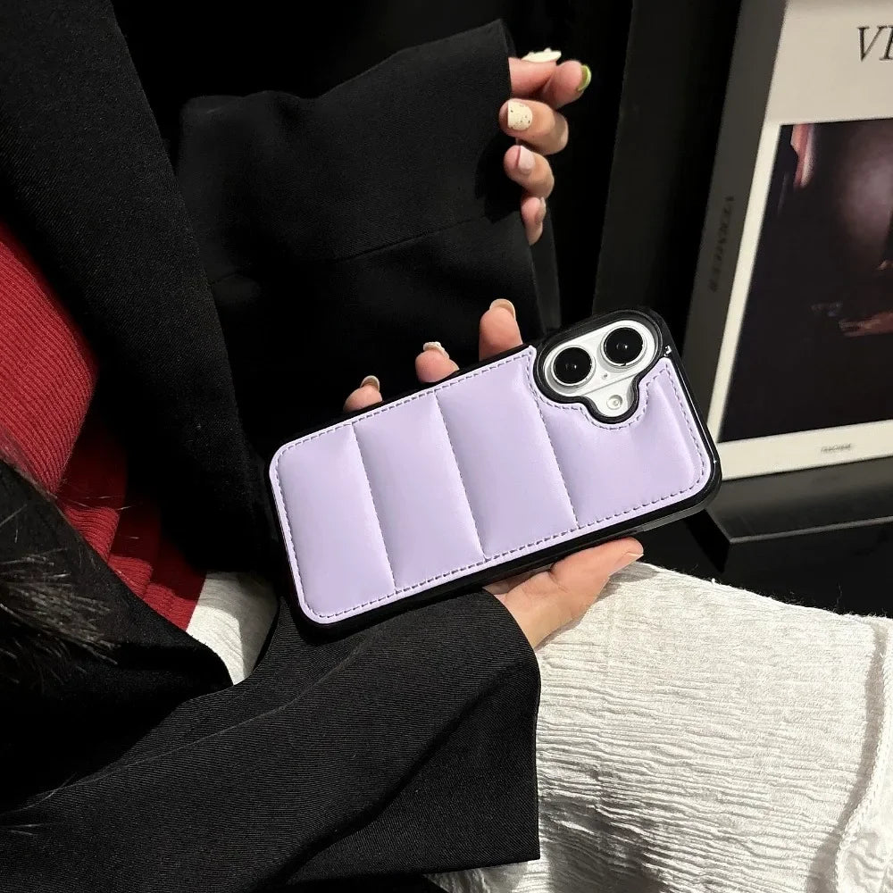 High Quality Puffer Phone Case for iPhone, Solid Color, Shockproof Protection, Soft Cover