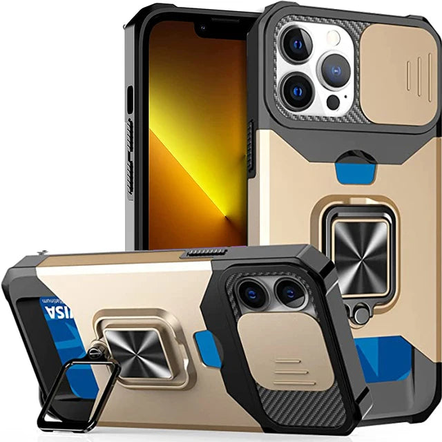 Rugged Magnetic 360° iPhone Case with Card Slot and Camera Cover