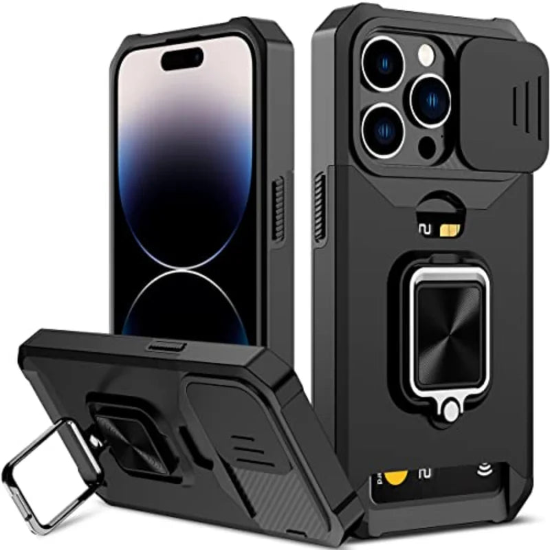 Rugged Magnetic 360° iPhone Case with Card Slot and Camera Cover