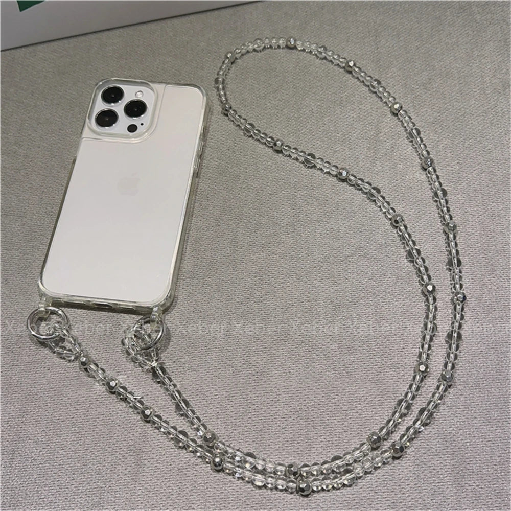 High Quality Crossbody Necklace Pearl Phone Case For iPhone, Clear Phone Case with Crossbody Unique Design
