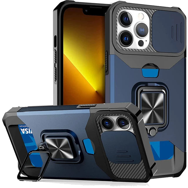 Rugged Magnetic 360° iPhone Case with Card Slot and Camera Cover