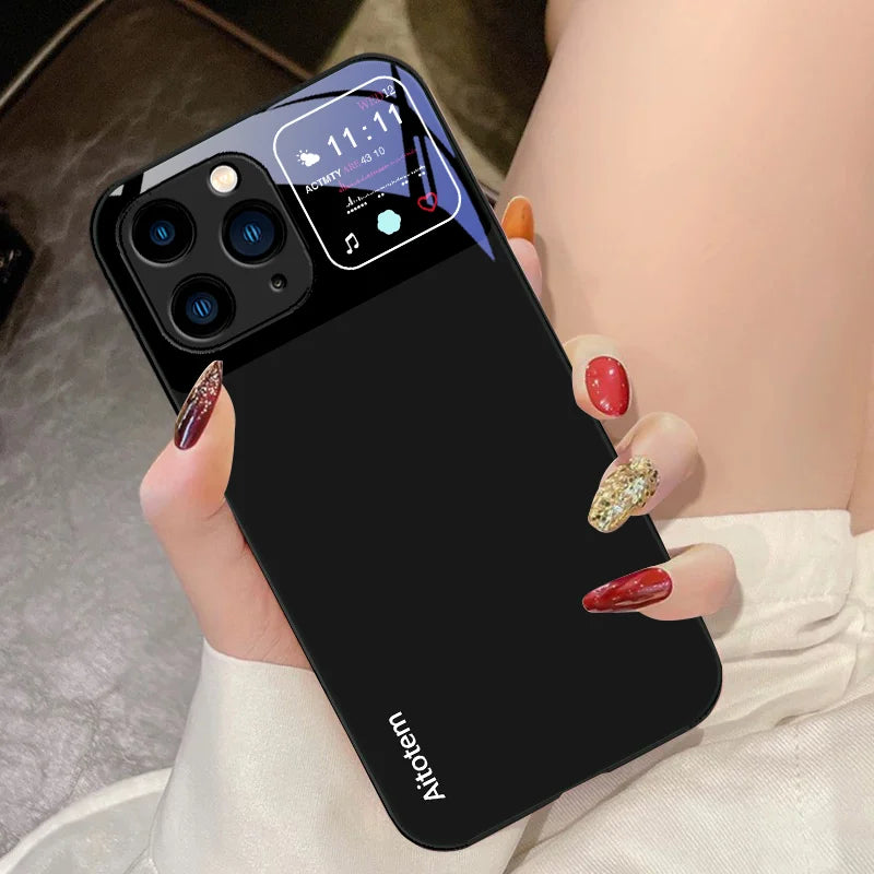 High Quality Black Tempered Glass Phone Case For iPhone, All Around Protection Phone Case, Unique Design