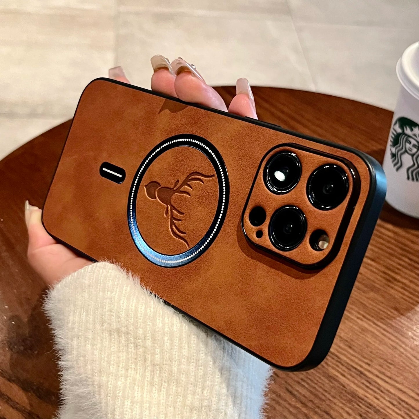 High Quality Deer Leather iPhone Case With Camera Protection And Wireless Charging